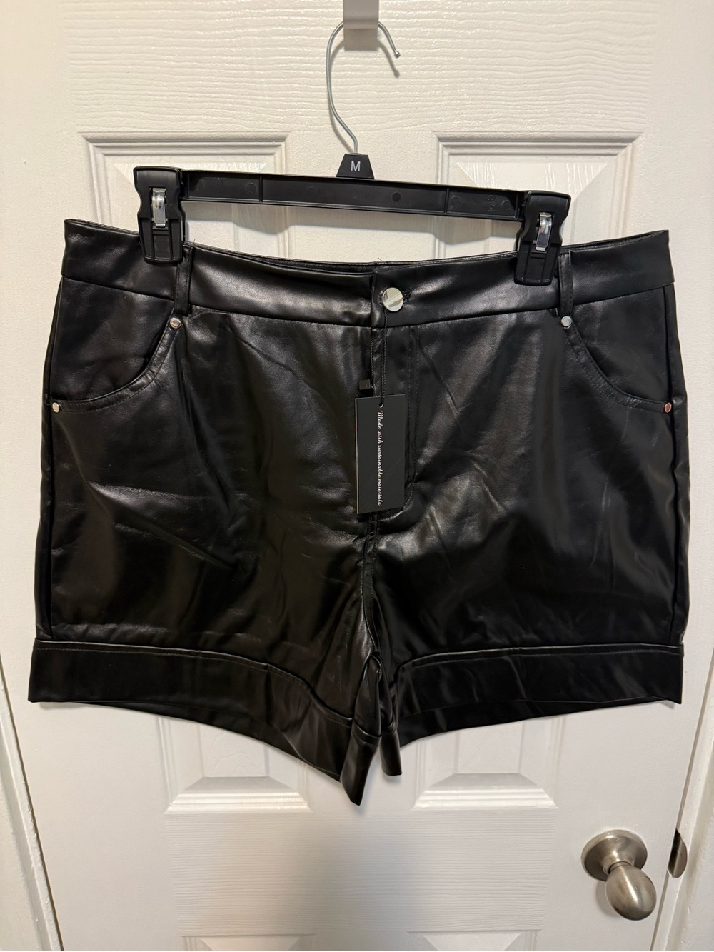 Size XL Black Faux Leather High Waist Shorts NWT